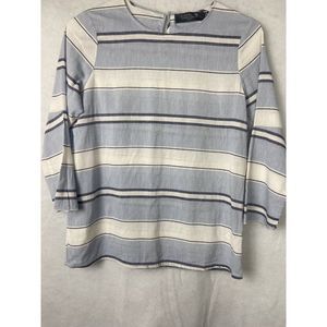 COERCION WOMENS STRIPED LINEN COTTON STRIPED BLUE  AND WHITE  BLOUSE SIZE M